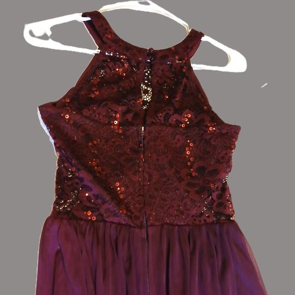 BCX Womens Short Party Dress/ Burgandy/Chiffon, Lace, Sequins/Jr Size 1 - Picture 5 of 9